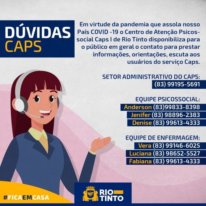 caps CAPS de Rio Tinto adapta serviços e mantém assistência de equipe multidisciplinar; ‘confira agenda’