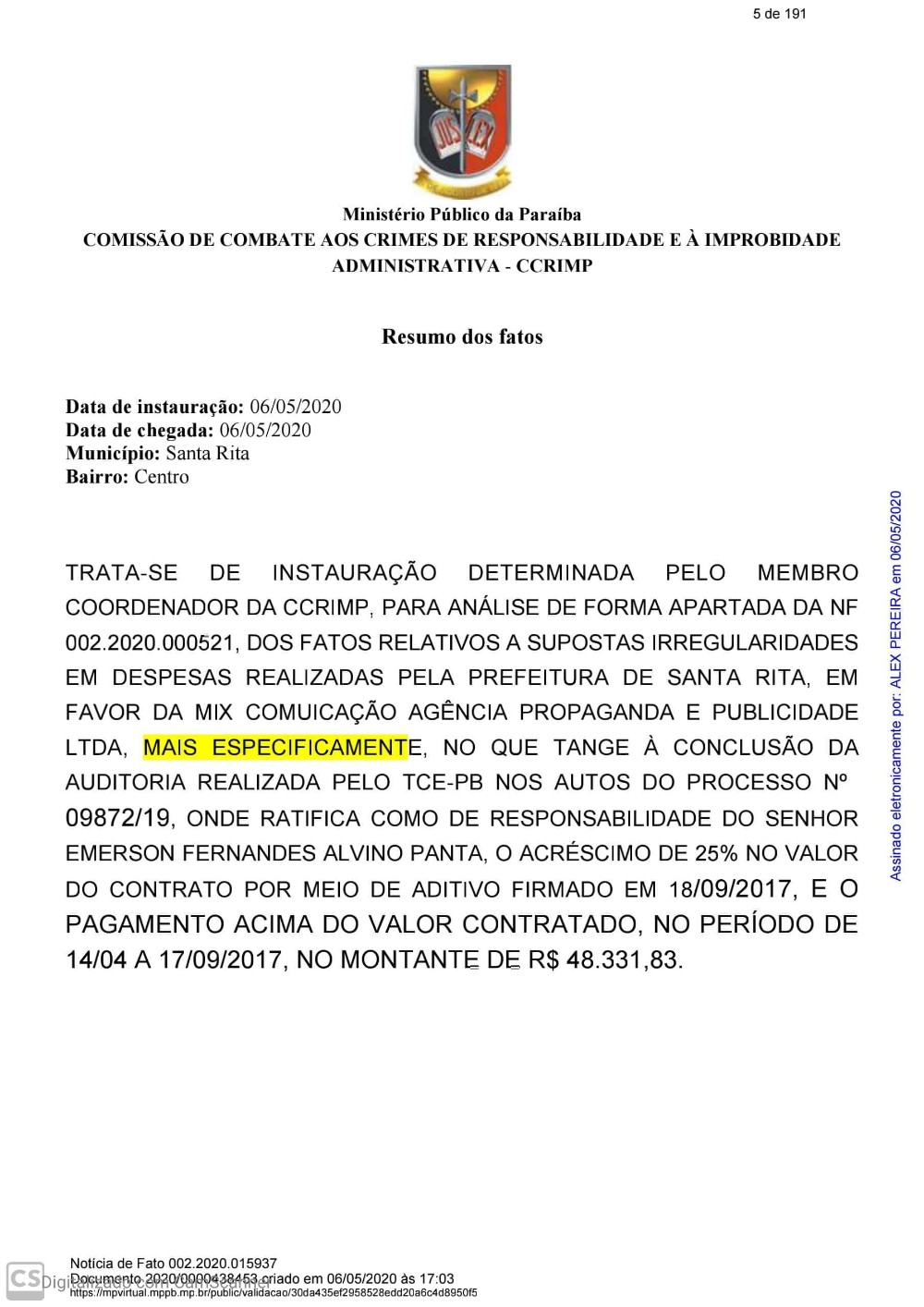 111 Comissão de combate a improbidade do MPPB instaura procedimento para apurar irregularidade em contratos com agência MIX de propaganda e a Gestão Panta