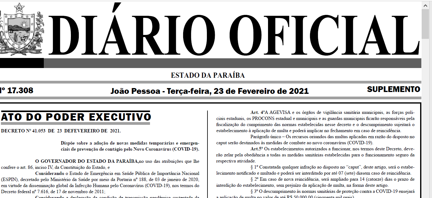 20 Estado confirma toque de recolher entre 22h e 5h em municípios da Paraíba com bandeiras vermelha e amarela; ensino infantil terá aulas presenciais
